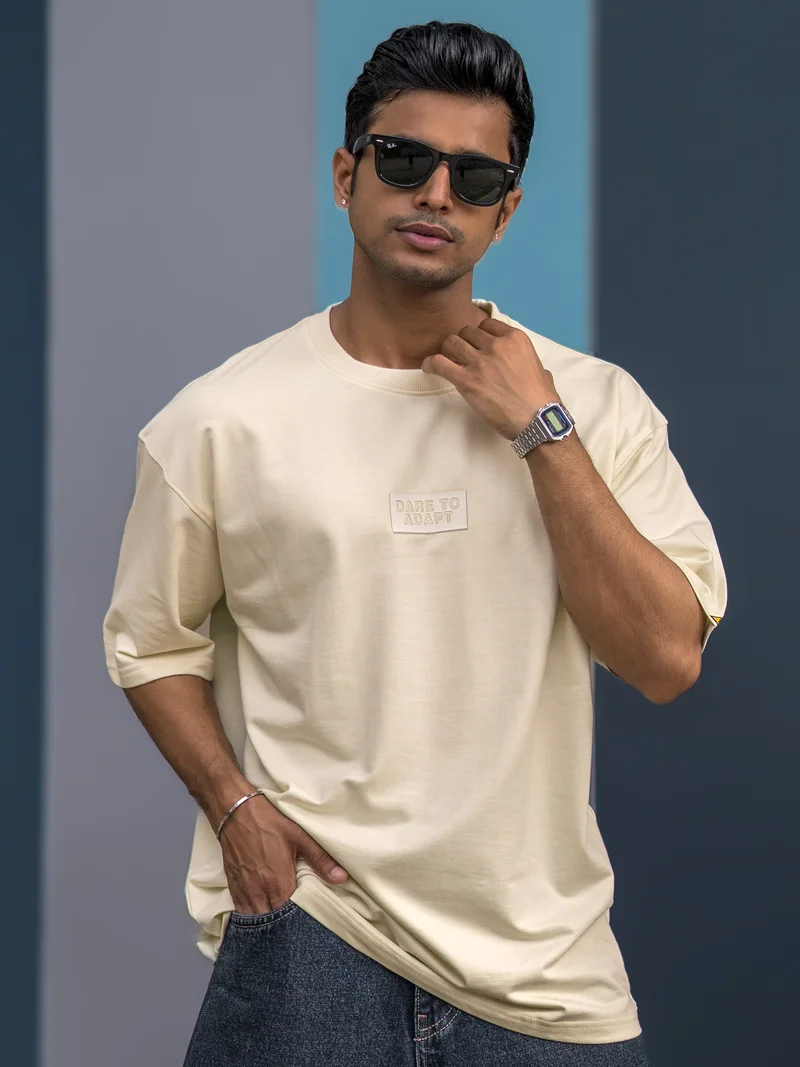Maniac  Maniac Mens AOP Printed Round Neck Half Sleeve Biscuit and Brown Cotton Tshirt for Men | Best Price UAE